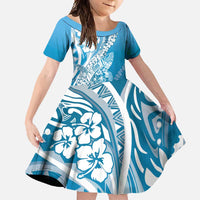 Hawaii Puakenikeni And Maile Lei Family Matching Off Shoulder Maxi Dress and Hawaiian Shirt Blue Polynesian Shark Tattoo DT05 Daughter's Dress Blue - Polynesian Pride