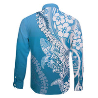 Hawaii Puakenikeni And Maile Lei Family Matching Off Shoulder Short Dress and Hawaiian Shirt Blue Polynesian Shark Tattoo DT05 - Polynesian Pride