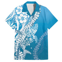 Hawaii Puakenikeni And Maile Lei Family Matching Summer Maxi Dress and Hawaiian Shirt Blue Polynesian Shark Tattoo DT05 Dad's Shirt - Short Sleeve Blue - Polynesian Pride