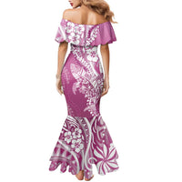 Hawaii Puakenikeni And Maile Lei Family Matching Mermaid Dress and Hawaiian Shirt Pink Polynesian Shark Tattoo DT05 - Polynesian Pride