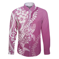 Hawaii Puakenikeni And Maile Lei Family Matching Off The Shoulder Long Sleeve Dress and Hawaiian Shirt Pink Polynesian Shark Tattoo DT05 Dad's Shirt - Long Sleeve Pink - Polynesian Pride
