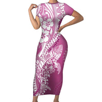 Hawaii Puakenikeni And Maile Lei Family Matching Short Sleeve Bodycon Dress and Hawaiian Shirt Pink Polynesian Shark Tattoo DT05 Mom's Dress Pink - Polynesian Pride