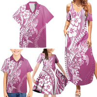 Hawaii Puakenikeni And Maile Lei Family Matching Summer Maxi Dress and Hawaiian Shirt Pink Polynesian Shark Tattoo DT05 - Polynesian Pride