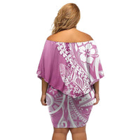 Hawaii Puakenikeni And Maile Lei Off Shoulder Short Dress Pink Polynesian Shark Tattoo DT05