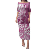 Hawaii Puakenikeni And Maile Lei Puletasi Pink Polynesian Shark Tattoo DT05 Long Dress Pink - Polynesian Pride