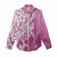 Hawaii Puakenikeni And Maile Lei Women Casual Shirt Pink Polynesian Shark Tattoo DT05