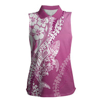Hawaii Puakenikeni And Maile Lei Women Sleeveless Polo Shirt Pink Polynesian Shark Tattoo DT05 Female Pink - Polynesian Pride