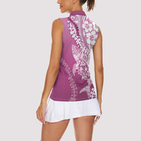 Hawaii Puakenikeni And Maile Lei Women Sleeveless Polo Shirt Pink Polynesian Shark Tattoo DT05 - Polynesian Pride