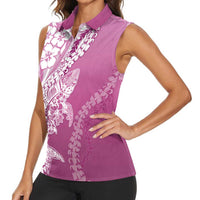 Hawaii Puakenikeni And Maile Lei Women Sleeveless Polo Shirt Pink Polynesian Shark Tattoo DT05 - Polynesian Pride