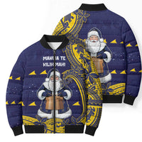 Tokelau Christmas Bomber Puffer Jacket Santa With Tuluma Xmas Tribal Waves DT05 - Polynesian Pride