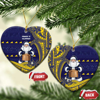 Tokelau Christmas Ceramic Ornament Santa With Tuluma Xmas Tribal Waves - Polynesian Pride