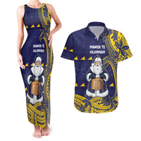 Tokelau Christmas Couples Matching Tank Maxi Dress and Hawaiian Shirt Santa With Tuluma Xmas Tribal Waves DT05 Navy - Polynesian Pride