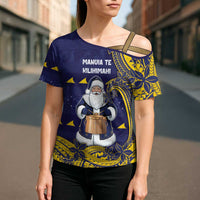 Tokelau Christmas Cross Shoulder Shirt Santa With Tuluma Xmas Tribal Waves - Polynesian Pride