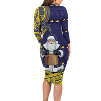 Tokelau Christmas Family Matching Long Sleeve Bodycon Dress and Hawaiian Shirt Santa With Tuluma Xmas Tribal Waves DT05 - Polynesian Pride