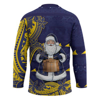 Tokelau Christmas Hockey Jersey Santa With Tuluma Xmas Tribal Waves - Polynesian Pride
