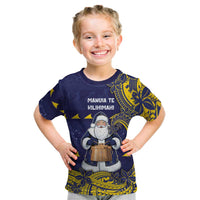Tokelau Christmas Kid T Shirt Santa With Tuluma Xmas Tribal Waves - Polynesian Pride