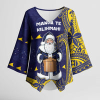 Tokelau Christmas Kimono Sleeve Blouse Santa With Tuluma Xmas Tribal Waves DT05 Female Navy - Polynesian Pride