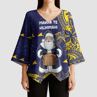 Tokelau Christmas Kimono Sleeve Blouse Santa With Tuluma Xmas Tribal Waves DT05 - Polynesian Pride