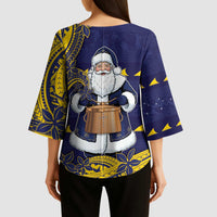 Tokelau Christmas Kimono Sleeve Blouse Santa With Tuluma Xmas Tribal Waves DT05 - Polynesian Pride