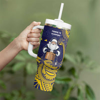 Tokelau Christmas Tumbler With Handle Santa With Tuluma Xmas Tribal Waves - Polynesian Pride