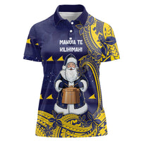 Tokelau Christmas Women Polo Shirt Santa With Tuluma Xmas Tribal Waves - Polynesian Pride