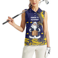 Tokelau Christmas Women Sleeveless Polo Shirt Santa With Tuluma Xmas Tribal Waves DT05 - Polynesian Pride