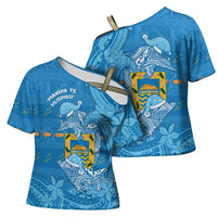 Tuvalu Christmas Cross Shoulder Shirt Dolphins Santa Xmas Tribal Waves - Polynesian Pride