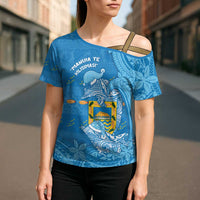 Tuvalu Christmas Cross Shoulder Shirt Dolphins Santa Xmas Tribal Waves - Polynesian Pride