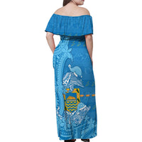 Tuvalu Christmas Family Matching Off Shoulder Maxi Dress and Hawaiian Shirt Dolphins Santa Xmas Tribal Waves DT05 - Polynesian Pride