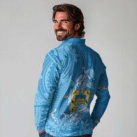 Tuvalu Christmas Long Sleeve Polo Shirt Dolphins Santa Xmas Tribal Waves - Polynesian Pride