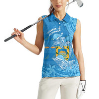 Tuvalu Christmas Women Sleeveless Polo Shirt Dolphins Santa Xmas Tribal Waves - Polynesian Pride