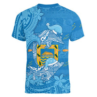 Tuvalu Christmas Women V-Neck T-Shirt Dolphins Santa Xmas Tribal Waves - Polynesian Pride