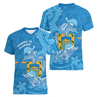 Tuvalu Christmas Women V-Neck T-Shirt Dolphins Santa Xmas Tribal Waves - Polynesian Pride