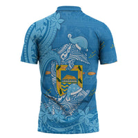 Tuvalu Christmas Zipper Polo Shirt Dolphins Santa Xmas Tribal Waves - Polynesian Pride