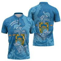 Tuvalu Christmas Zipper Polo Shirt Dolphins Santa Xmas Tribal Waves - Polynesian Pride