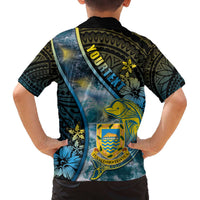 Personalised Tuvalu Family Matching Off The Shoulder Long Sleeve Dress and Hawaiian Shirt Dolphin On The Waves
