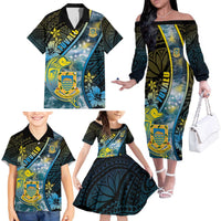 Personalised Tuvalu Family Matching Off The Shoulder Long Sleeve Dress and Hawaiian Shirt Dolphin On The Waves