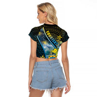 Personalised Tuvalu Raglan Cropped T Shirt Dolphin On The Waves