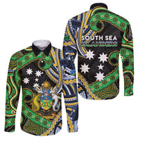 South Sea Islanders And Solomon Islands Family Matching Off Shoulder Maxi Dress and Hawaiian Shirt Solomons Coat Of Arms And Southern Cross DT05 Dad's Shirt - Long Sleeve Black - Polynesian Pride