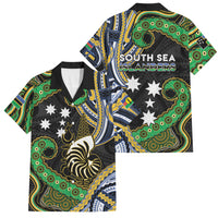 South Sea Islanders And New Caledonia Family Matching Off Shoulder Maxi Dress and Hawaiian Shirt Nautilus Shell Southern Cross Tribal Pattern DT05 Dad's Shirt - Short Sleeve Black - Polynesian Pride