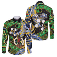 South Sea Islanders And Vanuatu Family Matching Mermaid Dress and Hawaiian Shirt Boar Tusk Warrior Southern Tribal Pattern DT05 Dad's Shirt - Long Sleeve Black - Polynesian Pride