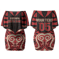 Custom Aotearoa Ngai Te Rangi Family Matching Off Shoulder Short Dress and Hawaiian Shirt New Zealand Traditional Maori Pattern DT05 Mom's Dress Red - Polynesian Pride
