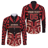 Custom Aotearoa Ngai Te Rangi Family Matching Off Shoulder Short Dress and Hawaiian Shirt New Zealand Traditional Maori Pattern DT05 Dad's Shirt - Long Sleeve Red - Polynesian Pride