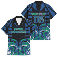 Custom Aotearoa Ngati Ranginui Family Matching Off The Shoulder Long Sleeve Dress and Hawaiian Shirt New Zealand Traditional Maori Pattern DT05 Dad's Shirt - Short Sleeve Navy - Polynesian Pride