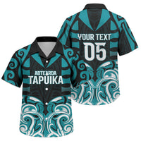 Custom Aotearoa Tapuika Family Matching Off Shoulder Short Dress and Hawaiian Shirt New Zealand Traditional Maori Pattern DT05 Son's Shirt Teal - Polynesian Pride