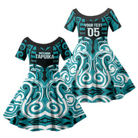 Custom Aotearoa Tapuika Family Matching Summer Maxi Dress and Hawaiian Shirt New Zealand Traditional Maori Pattern DT05 Daughter's Dress Teal - Polynesian Pride