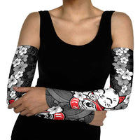 Black Palaka Hawaiian And Japanese Arm Sleeves Maneki Neko And Sakura Bloom DT05 - Polynesian Pride
