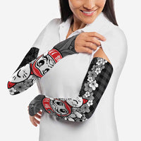 Black Palaka Hawaiian And Japanese Arm Sleeves Maneki Neko And Sakura Bloom DT05 - Polynesian Pride