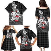 Black Palaka Hawaiian And Japanese Family Matching Puletasi and Hawaiian Shirt Maneki Neko And Sakura Bloom DT05 - Polynesian Pride