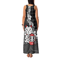 Black Palaka Hawaiian And Japanese Family Matching Tank Maxi Dress and Hawaiian Shirt Maneki Neko And Sakura Bloom DT05 - Polynesian Pride